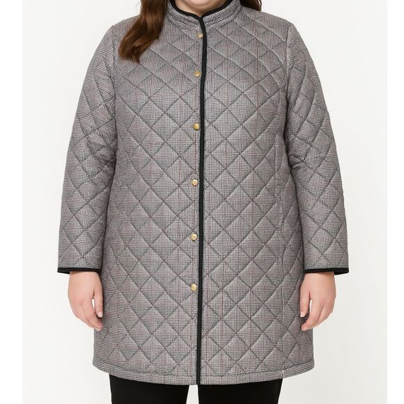 Liz Claiborne Quilted Houndstooth Coat Black Red XL Diamond Jacket - Picture 1 of 14